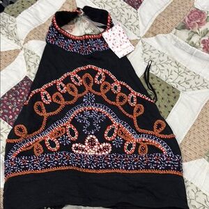 Free People Black Dress with Colorful Embroidery